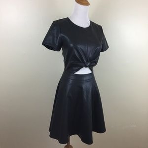 BEBE Soft Vegan Faux Leather Cut Out Midriff Mini Dress size 2 4
